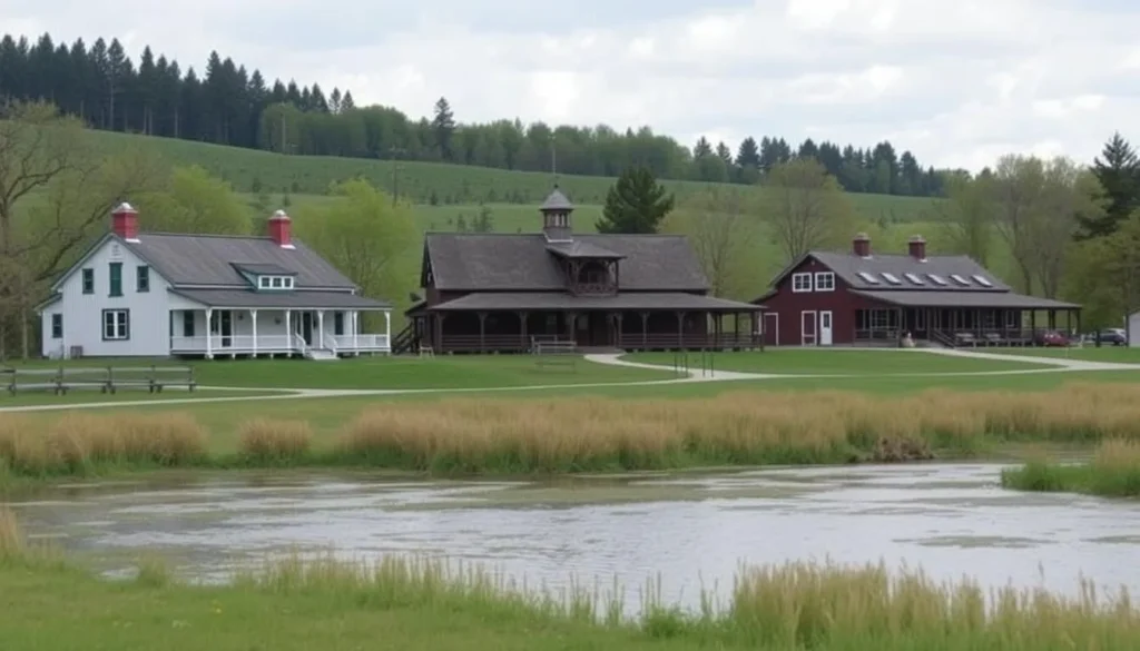 Image of the Historic 17 Mile House Farm Park with its beautifully restored buildings and serene surroundings.