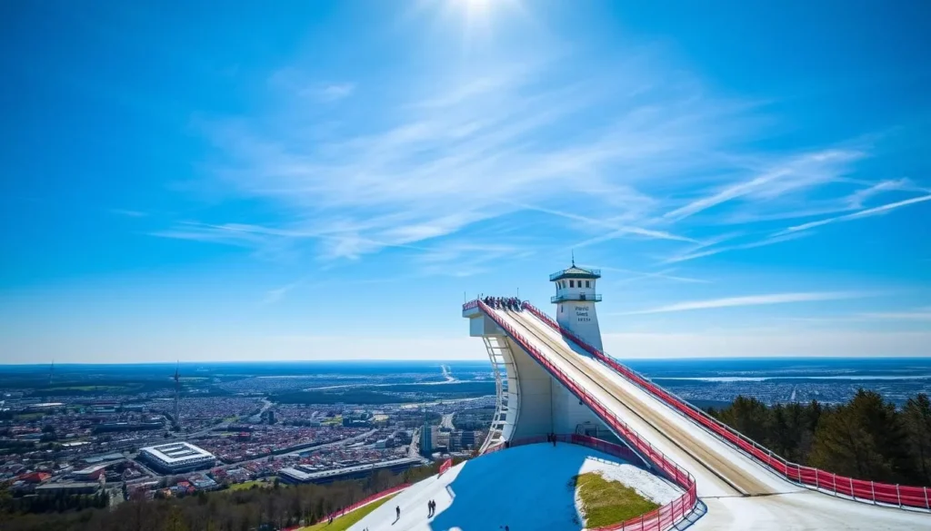 Image of the Holmenkollen Ski Jump with a view of Oslo city