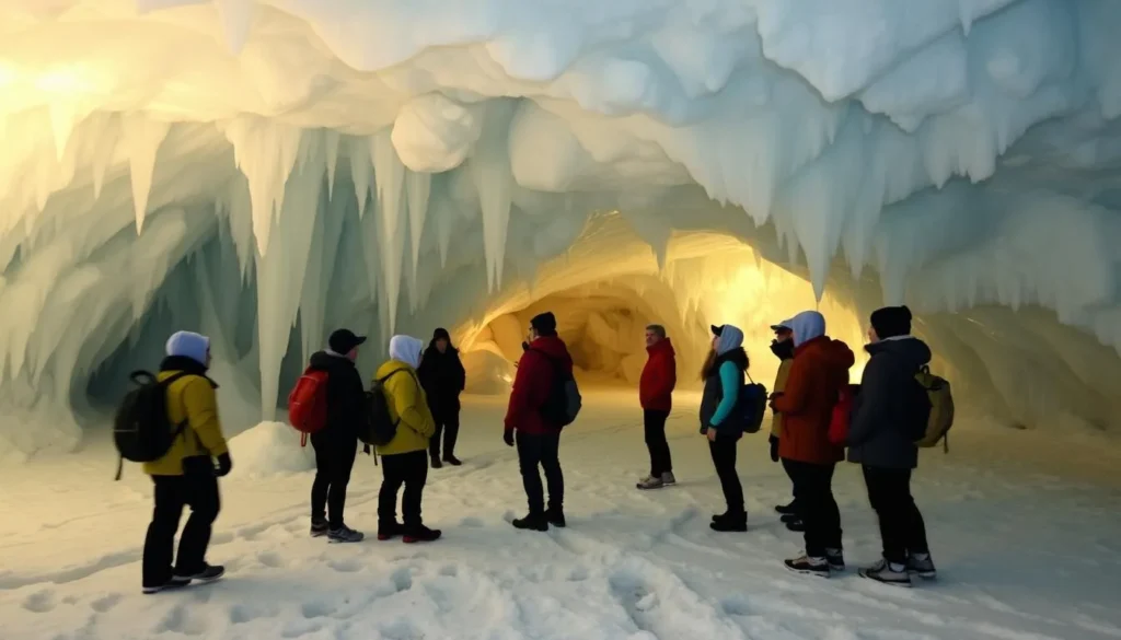 Image of the Ice Caves with ice formations and a guided tour