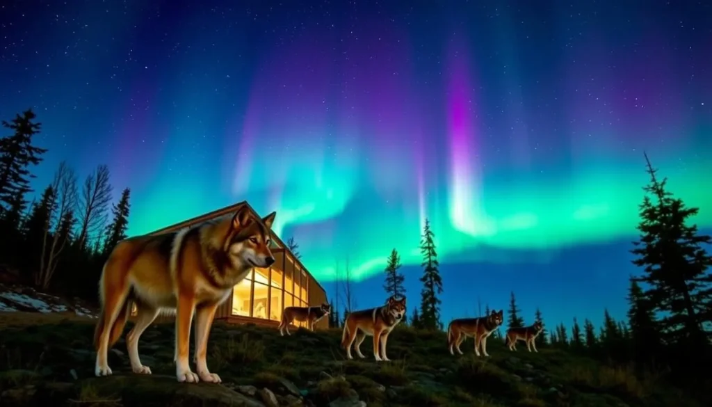 Image of the Northern Lights Wolf Centre with wolves in a natural habitat