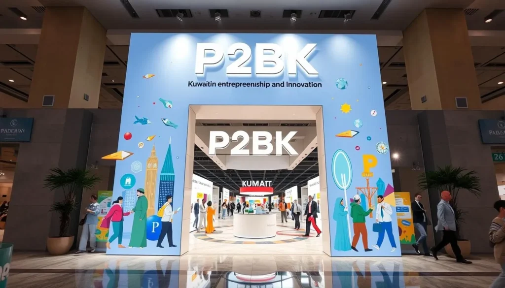 Image of the P2BK Exhibition entrance, showcasing a vibrant display of Kuwaiti entrepreneurship
