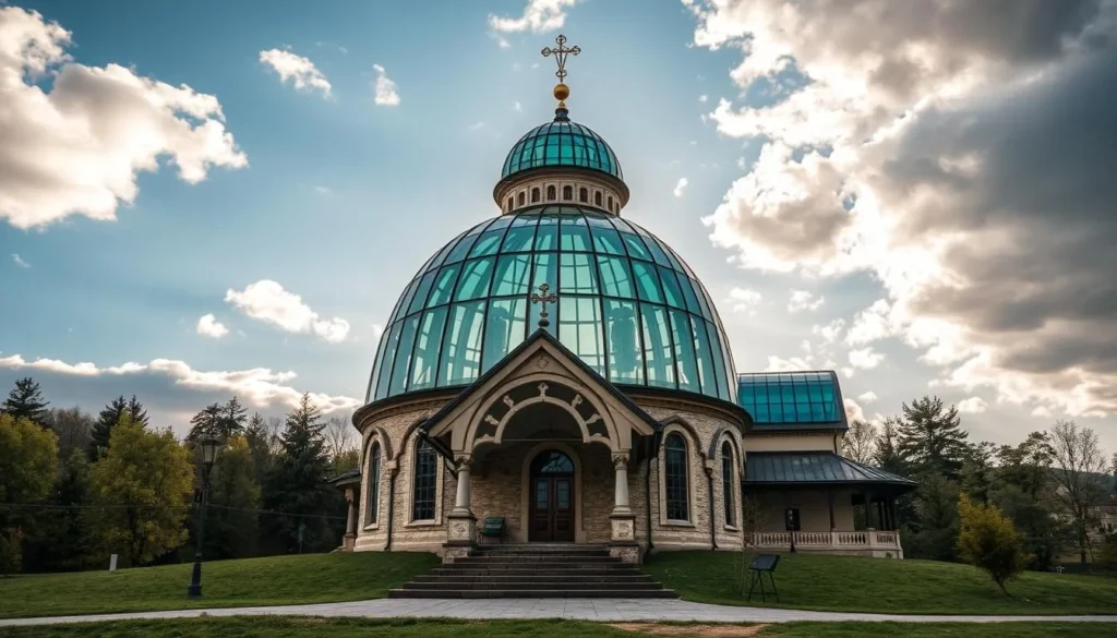 Image of the Pilgrimage Church of the Assumption of the Virgin Mary in Neratov with its glass roof