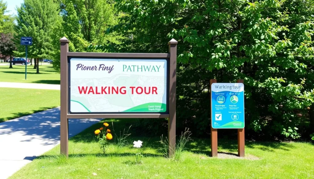 Image of the Pioneer Pathway Walking Tour starting point across from Centennial Park