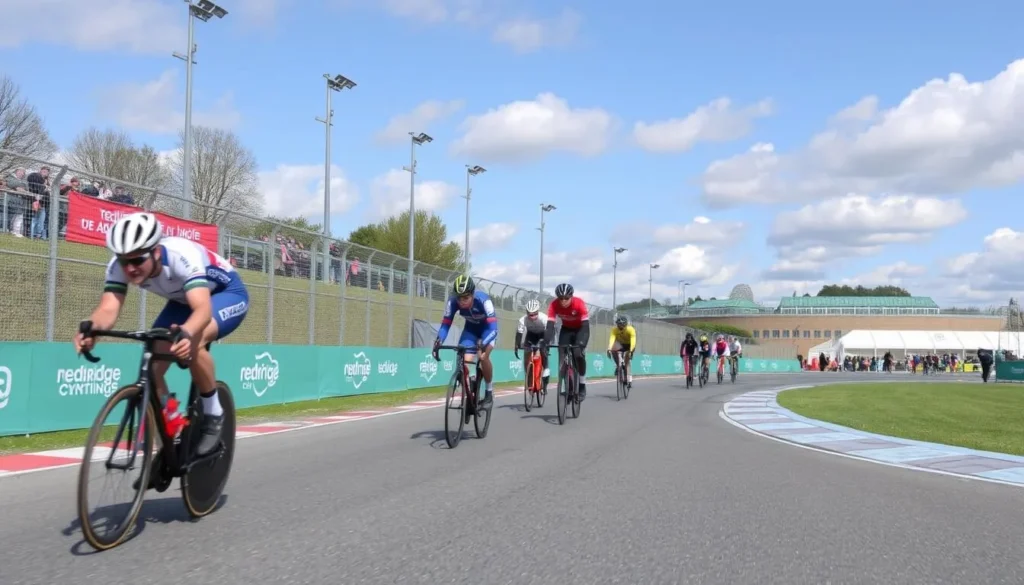 Image of the Redbridge Cycling Centre's main track with cyclists in action