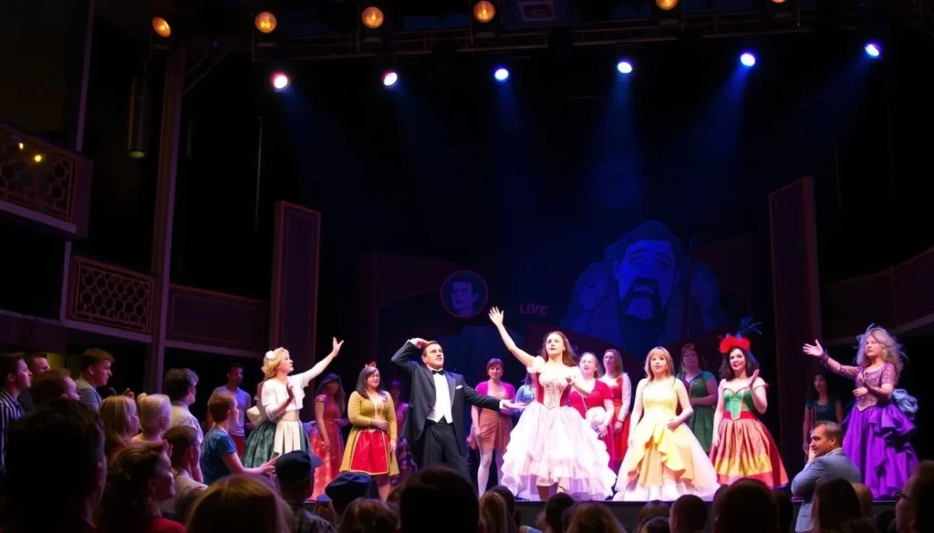 Image of the Rocky Mountain Repertory Theatre stage with actors performing a musical