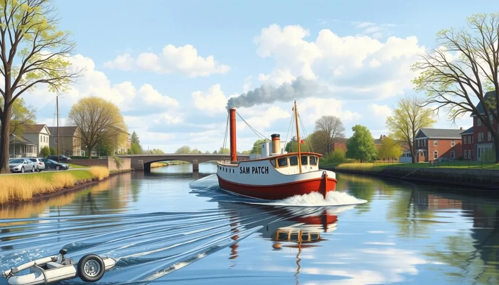 Image of the Sam Patch packet boat cruising on the Erie Canal in Pittsford, NY