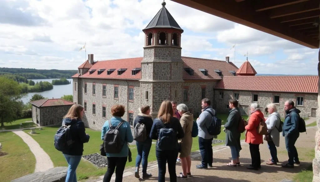Image of the Vaxholm Fortress Museum with a guided tour group