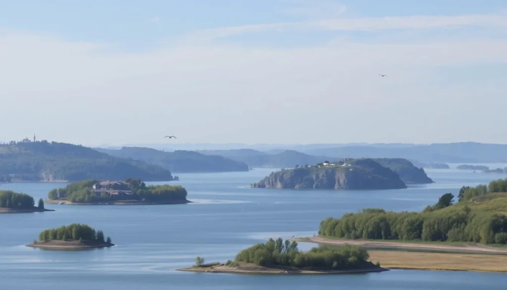 Image of the Věstonice reservoir with islands and bird species