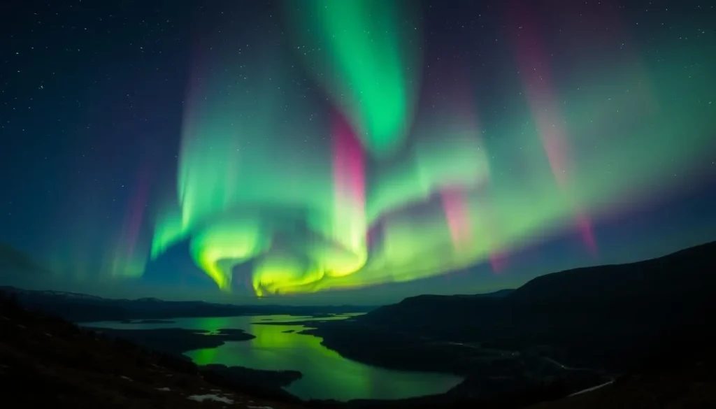 Image of the northern lights over Stora Sjöfallet National Park