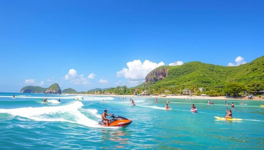 Image of various water sports activities in Guaruja, Brazil Image of various water sports activities in Guaruja, Brazil