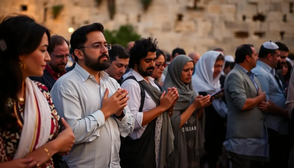 Image of worshippers at the Western Wall during Tisha B'Av