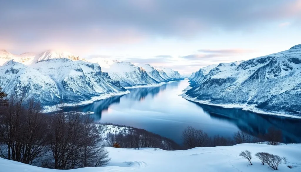 Imagine Gandsfjorden National Park blanketed in snow, its landscapes serene and inviting.