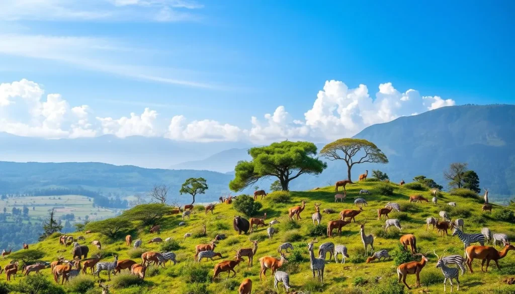 Imagine a lush landscape teeming with wildlife, where the sounds of nature fill the air.