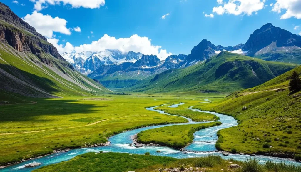 Imagine a place where towering mountains meet lush green meadows and crystal-clear rivers.