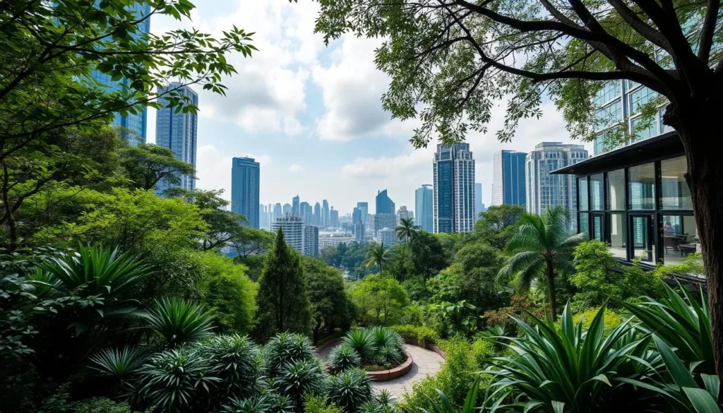 Imagine a serene escape amidst the bustling city life, where lush greenery and tranquil surroundings rejuvenate your senses.