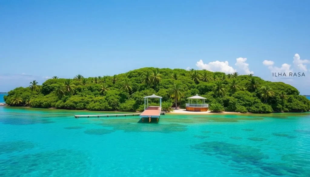 Imagine arriving at Ilha Rasa, surrounded by lush greenery and crystal-clear waters.