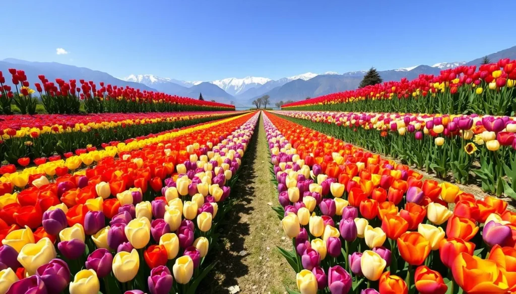 Indira Gandhi Memorial Tulip Garden in full bloom during spring in Srinagar