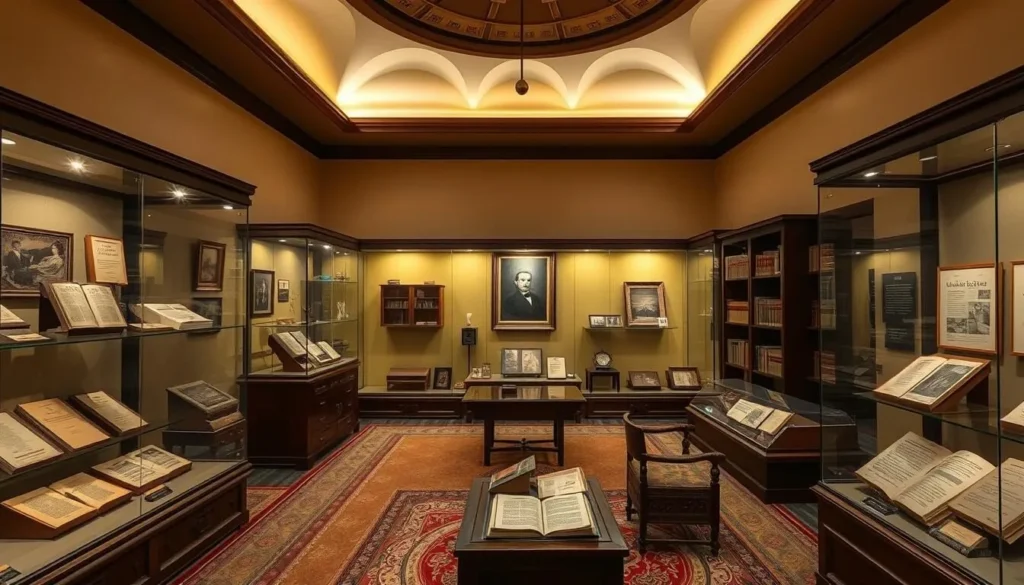 Interior of Iqbal Manzil museum showing personal artifacts of Allama Iqbal