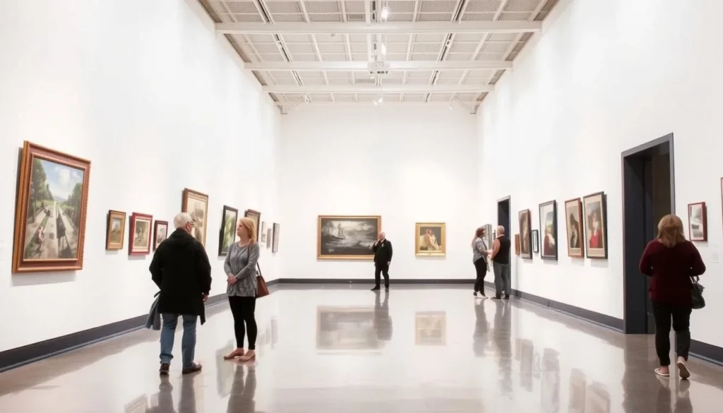 Interior of the Cary Arts Center showing the main gallery space with art exhibitions