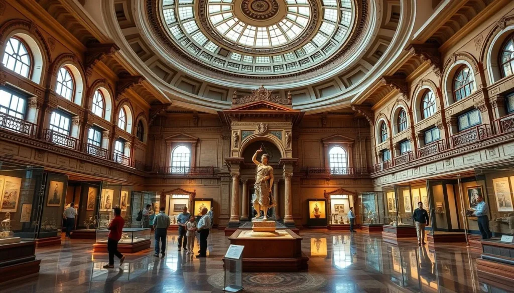 Interior of the Chhatrapati Shivaji Maharaj Vastu Sangrahalaya (formerly Prince of Wales Museum) showing the central dome and exhibition galleries