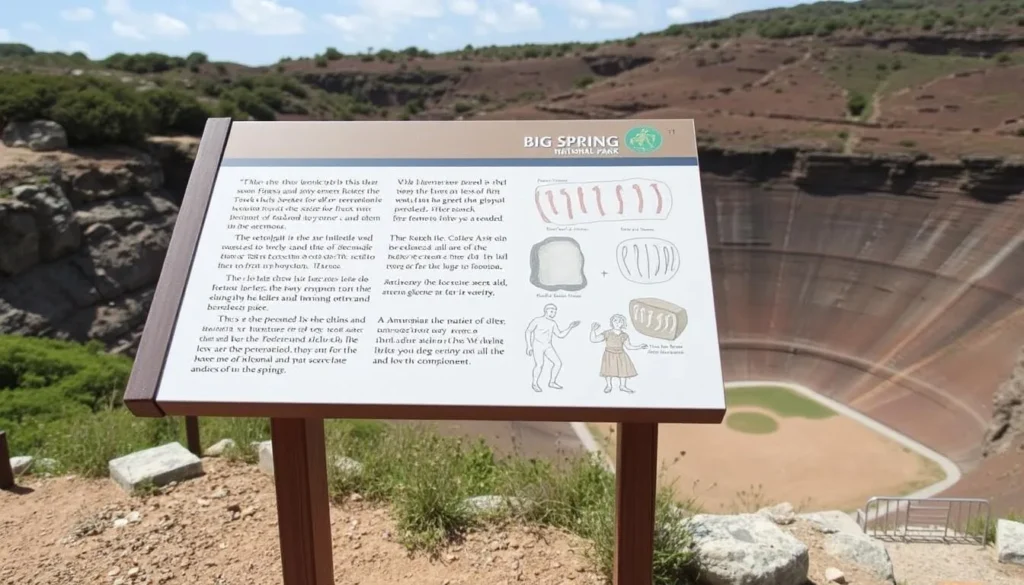 Interpretive signage at Big Spring National Park explaining the site's history and significance