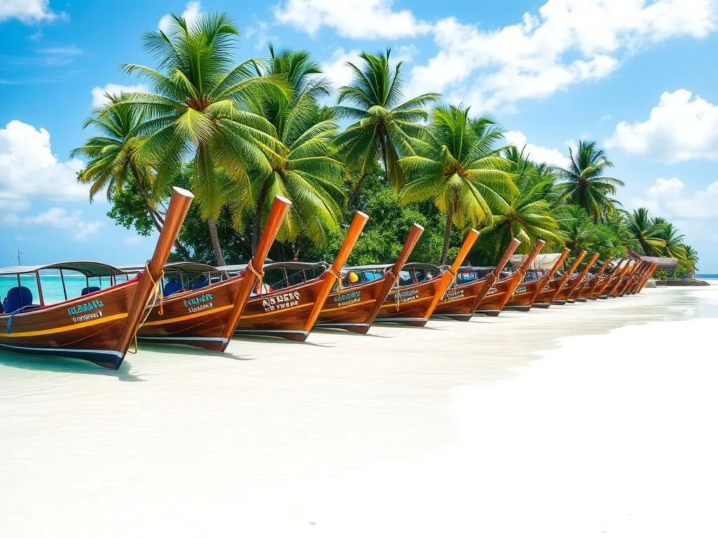 Island hopping tour boats at Caohagan Island near Olango Island, Philippines