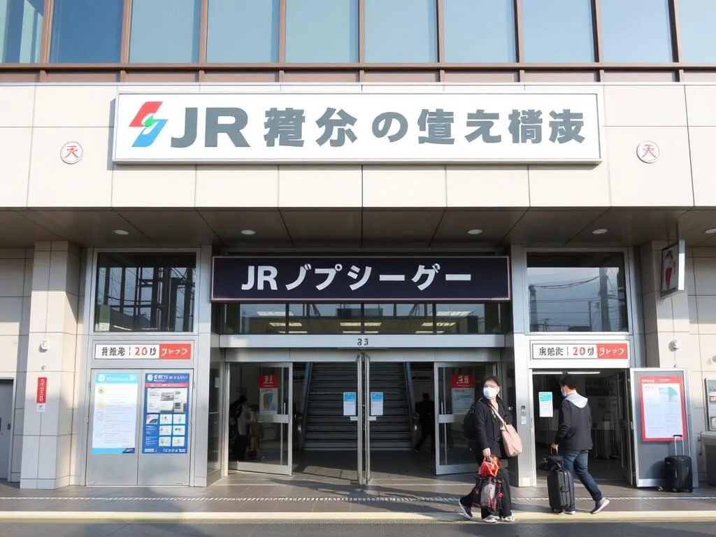JR Otsu Station entrance with signage in Japanese and English, Otsu City, Japan