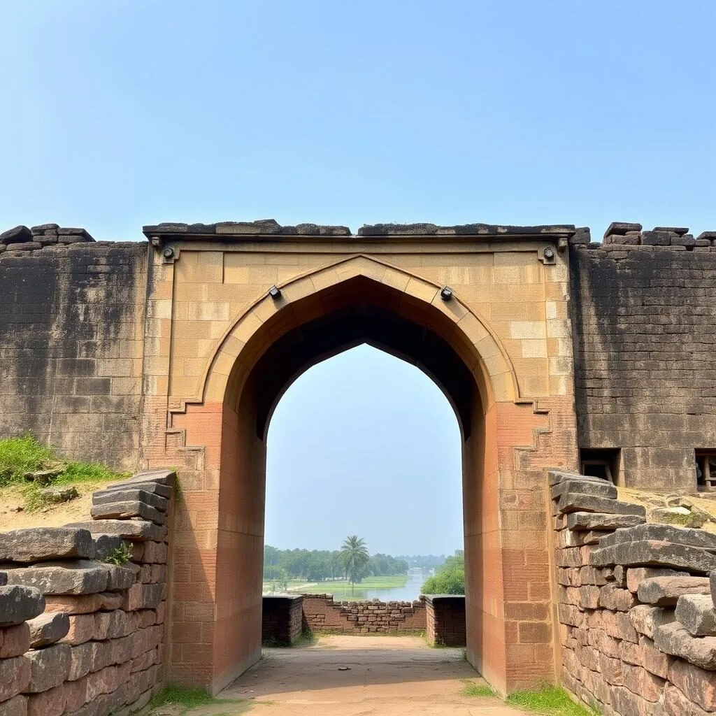 Jahaj Ghat archaeological site in Gaur Bangladesh showing ancient port structure