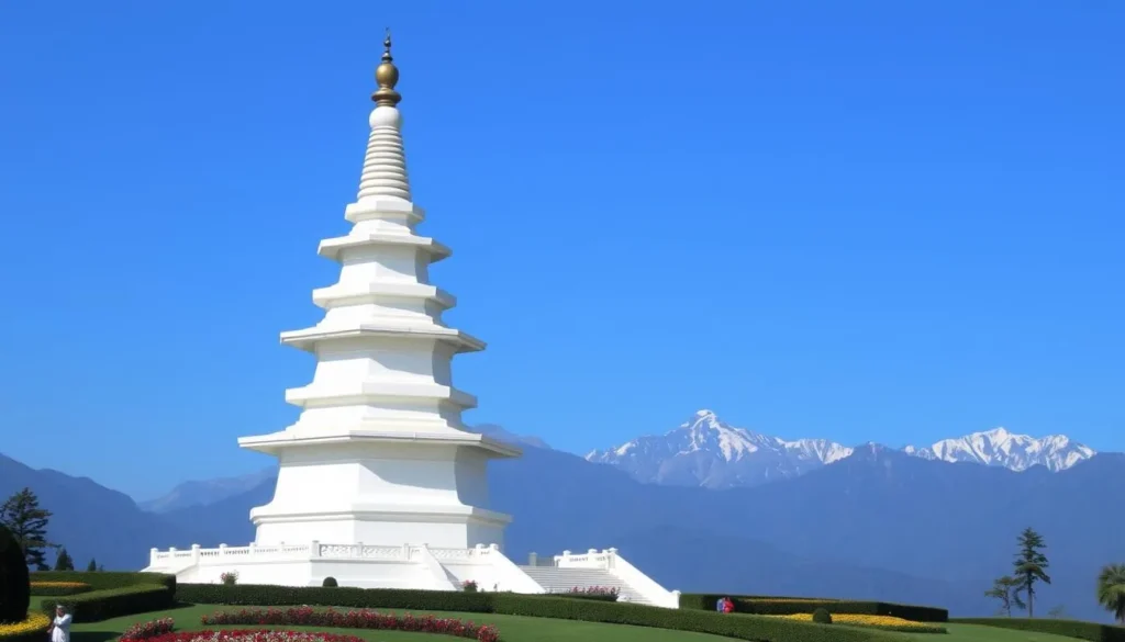 Japanese Peace Pagoda in Darjeeling with mountain views, spiritual Darjeeling, West Bengal things to do