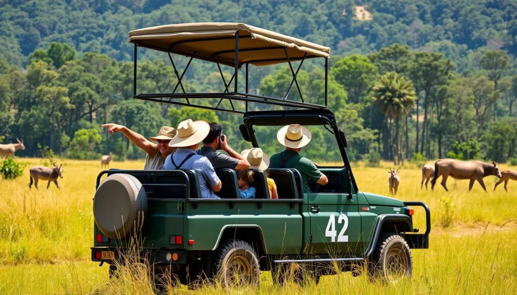 Jeep safari in Bardiya National Park with tourists spotting wildlife