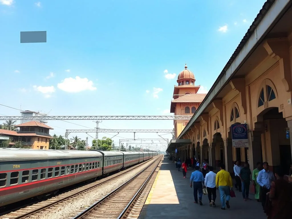 Jessore Railway Station with trains and passengers Jessore Railway Station with trains and passengers