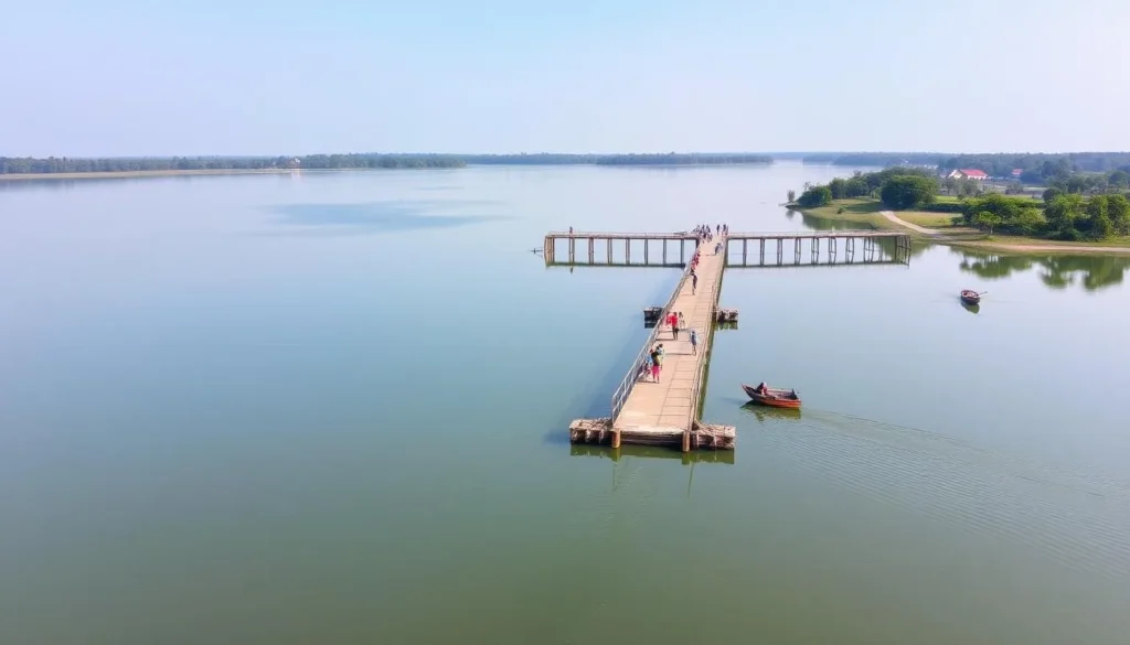 Jhapa Baor oxbow lake with its famous floating bridge in Jessore