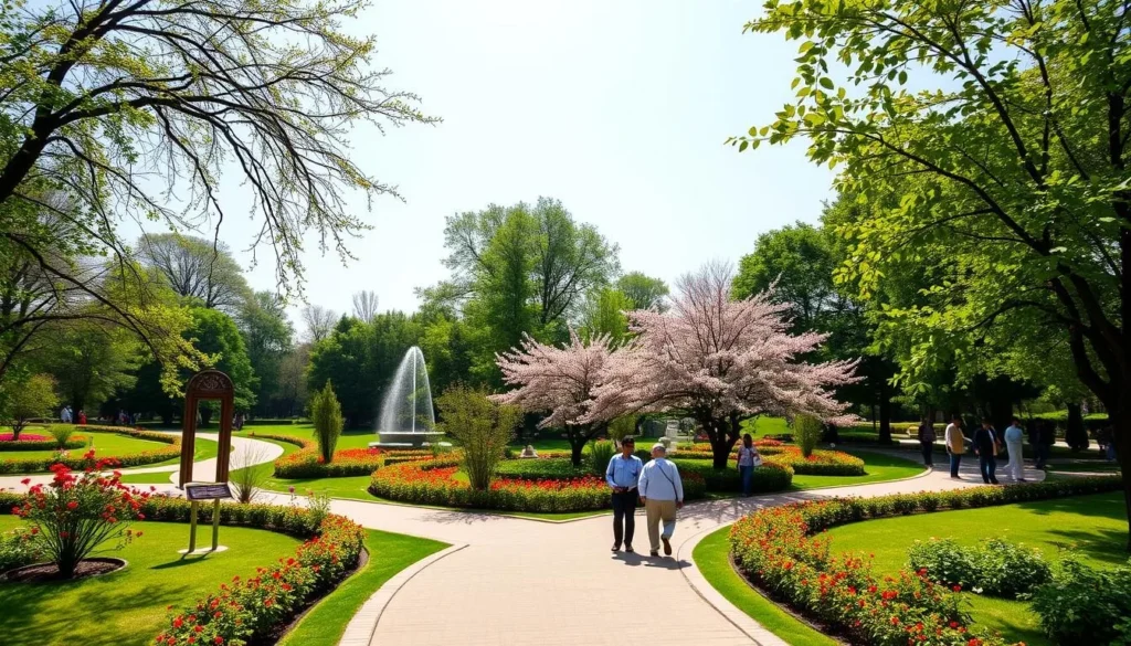 Jinnah Garden in Faisalabad during spring season with blooming flowers and visitors enjoying the pleasant weather