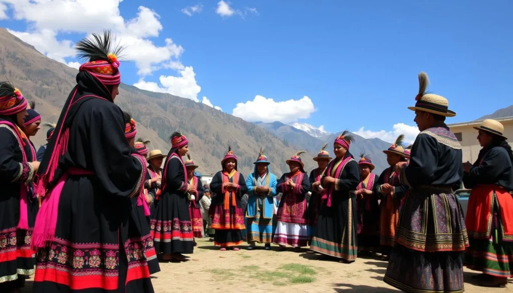Kalasha people celebrating the Chilam Joshi festival with traditional dancing and colorful costumes in Bumburet Valley, Pakistan