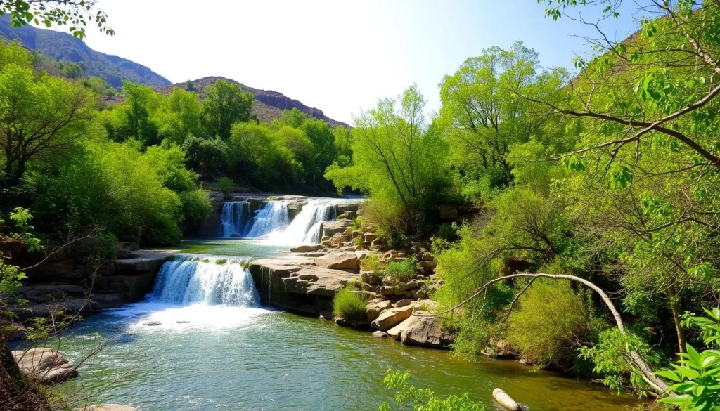 Karaj River and Waterfall with lush greenery