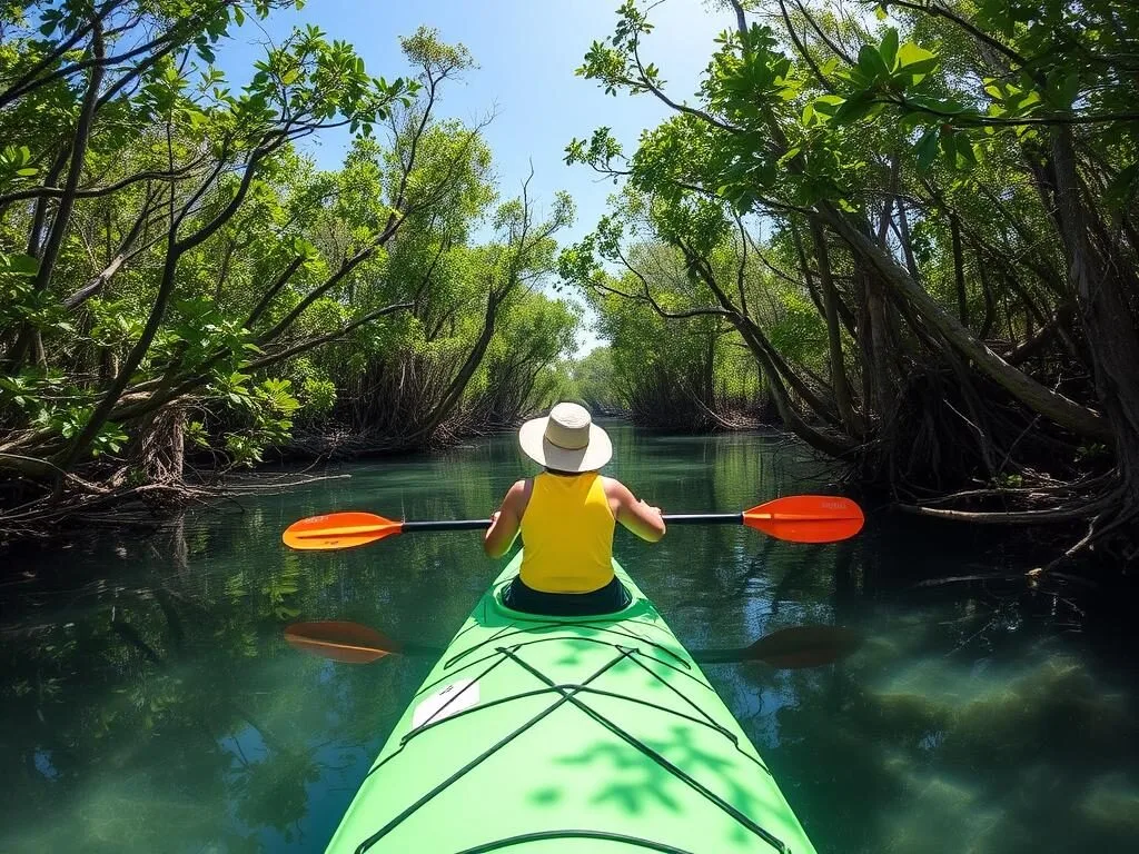 Kayaking through mangrove forests on Olango Island, Philippines