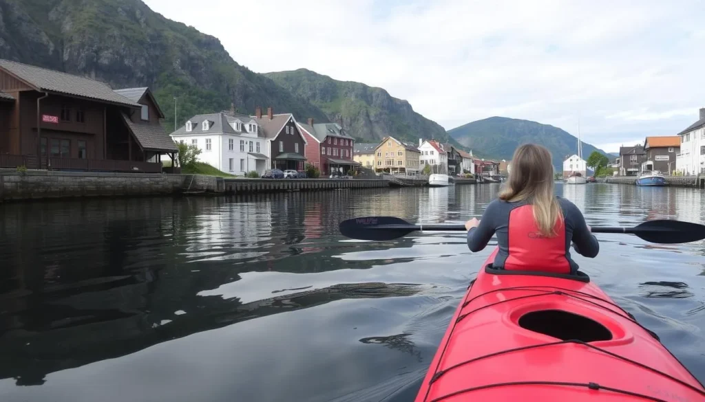 Kayaking through the beautiful Brosundet canal in Ålesund