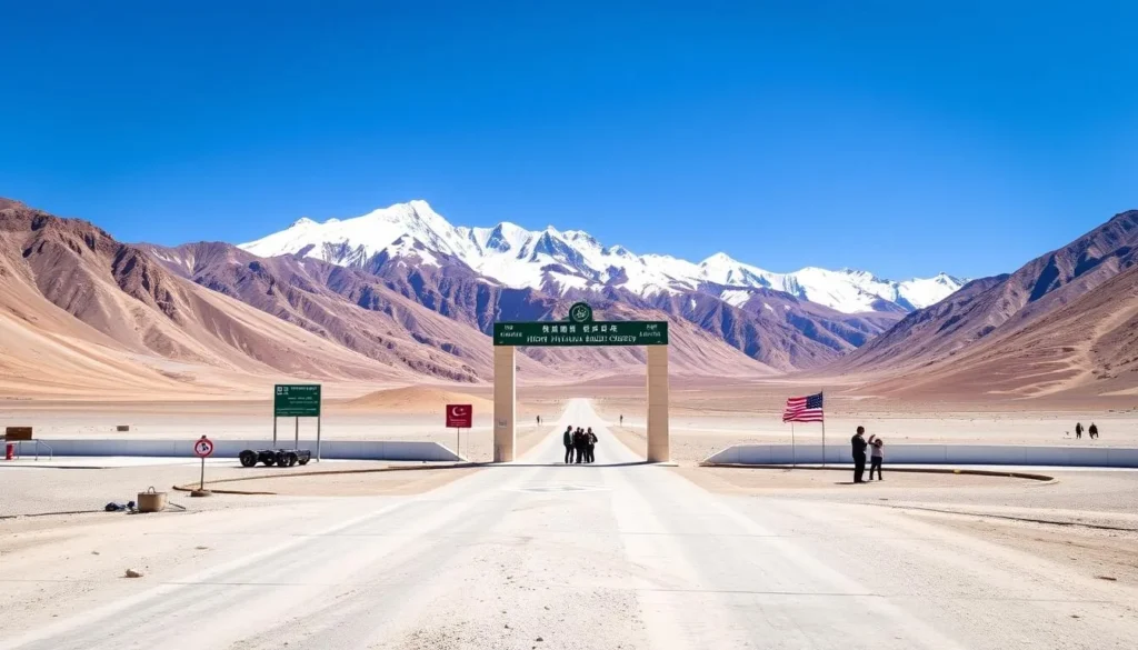Khunjerab Pass border crossing between Pakistan and China at high altitude