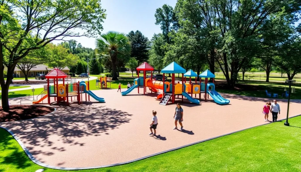 Kids Together Playground at Martha Dorrel Park showing inclusive play structures and shaded areas