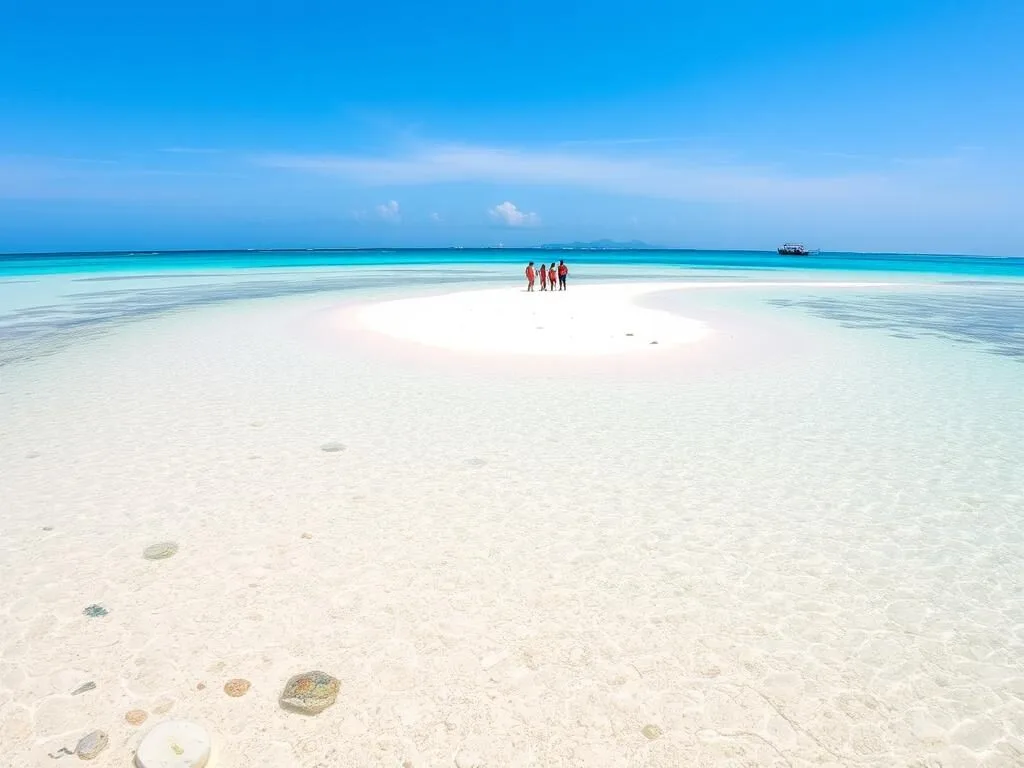 Kota Beach sandbar during low tide with turquoise waters Kota Beach sandbar during low tide with turquoise waters