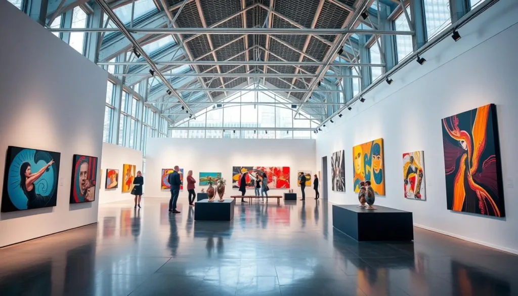 Kuopio Art Museum interior with modern art exhibition