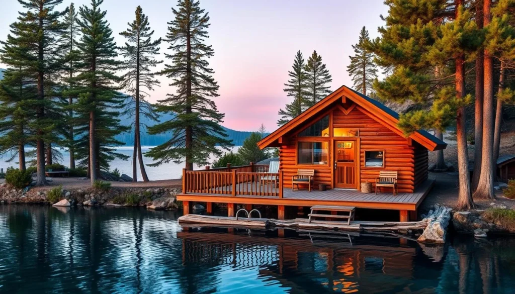 Lakeside cabin accommodations at Blue Lake Mendocino County California