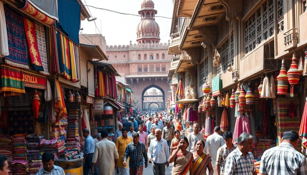 Lal Darwaja Market in Ahmedabad showing busy shopping streets with textile shops and traditional goods Lal Darwaja Market in Ahmedabad showing busy shopping streets with textile shops and traditional goods
