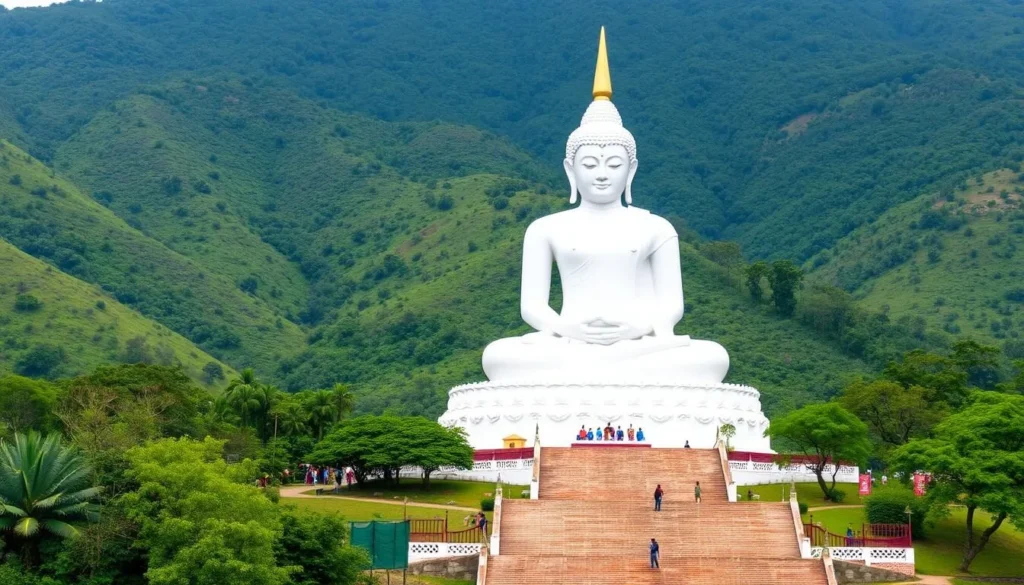 Large Buddha sculpture at Panichari in Khagrachari Hills surrounded by nature