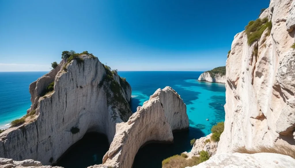 Limestone cliffs at Pitogo with crystal clear blue waters and panoramic ocean views in Siquijor