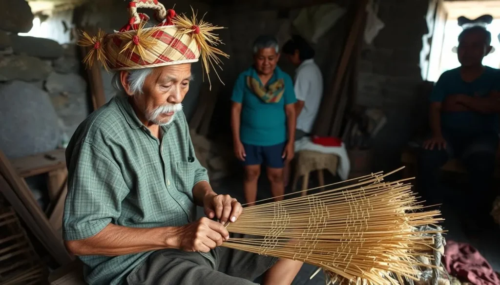 Local Ivatan artisan weaving traditional vakul headgear