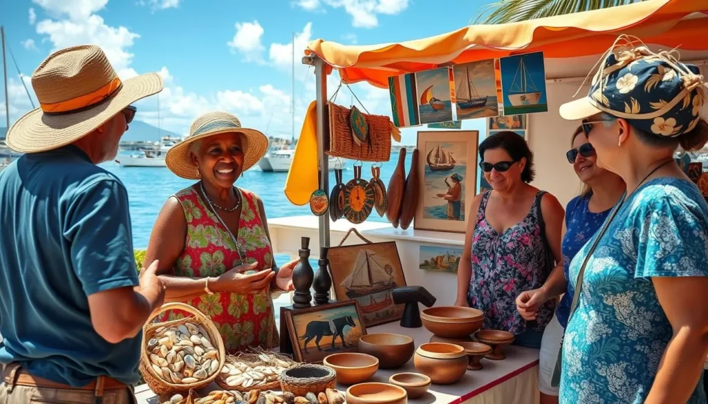 Local artisan selling handmade crafts and souvenirs in Island Harbour