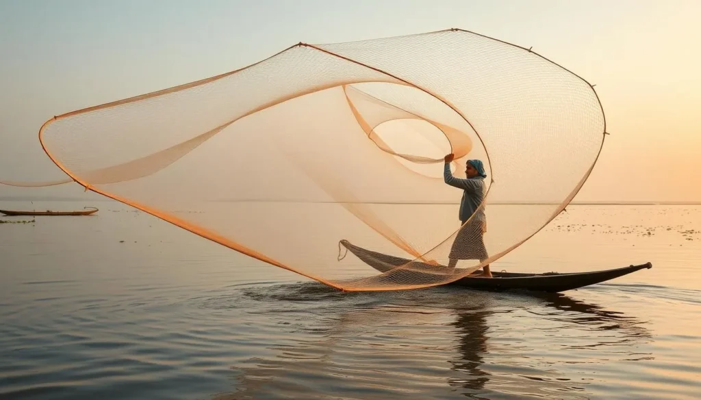 Local fisherman demonstrating traditional fishing techniques in Chalan Beel