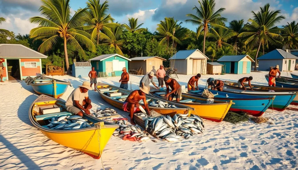 Local fishermen with their catch of the day at Island Harbour fishing village