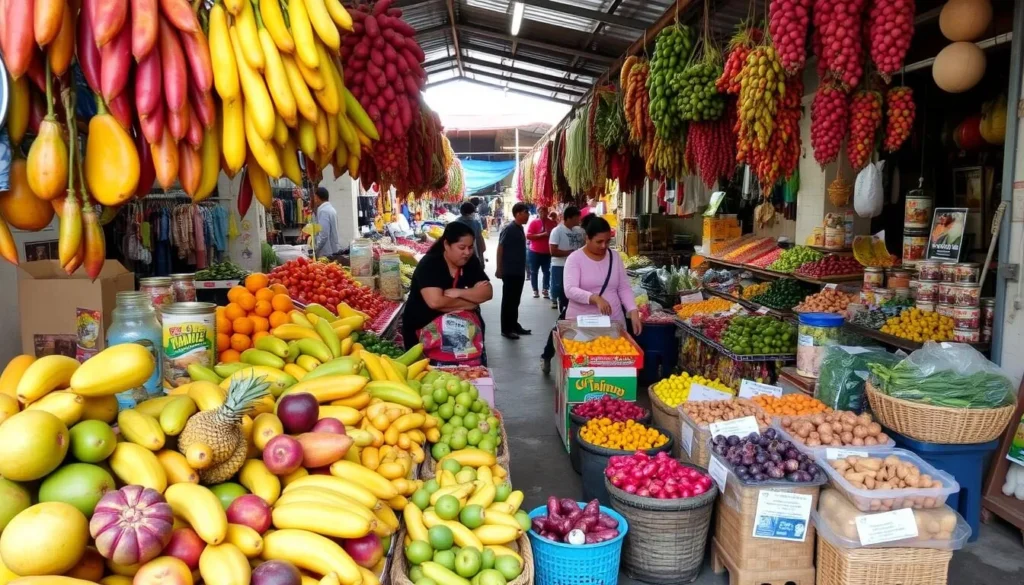 Local market in Tarapoto with exotic fruits and regional specialties